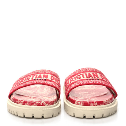 Christian Dior Canvas Toile de Jouy Embroidered Dway 10mm Slide Sandals 39 Off White Raspberry 2 of 9