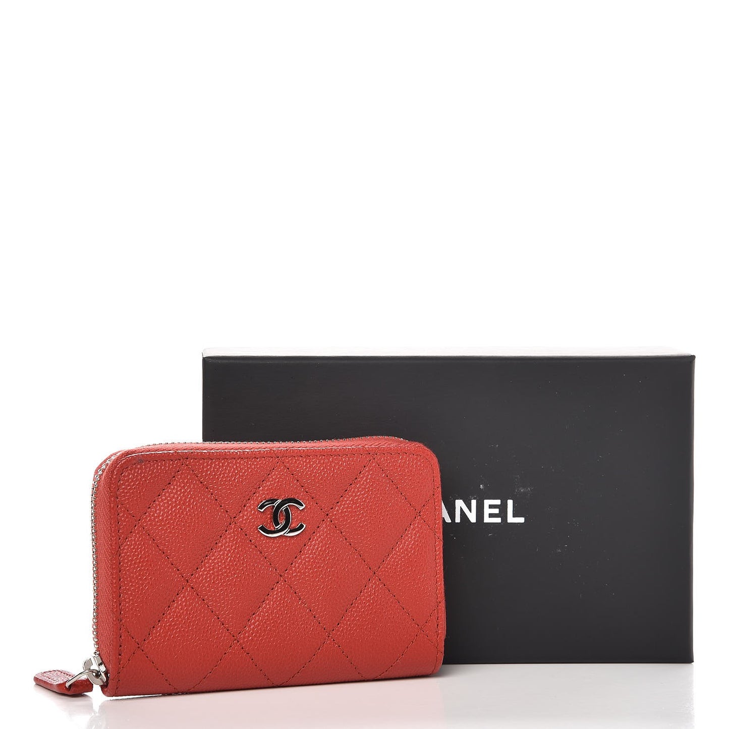 Caviar Quilted Zip Around Coin Purse Red