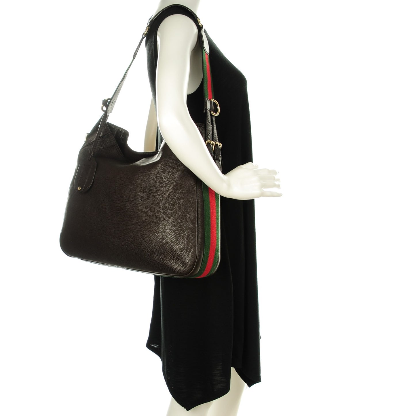 Pebbled Calfskin Medium Heritage Shoulder Bag Dark Brown