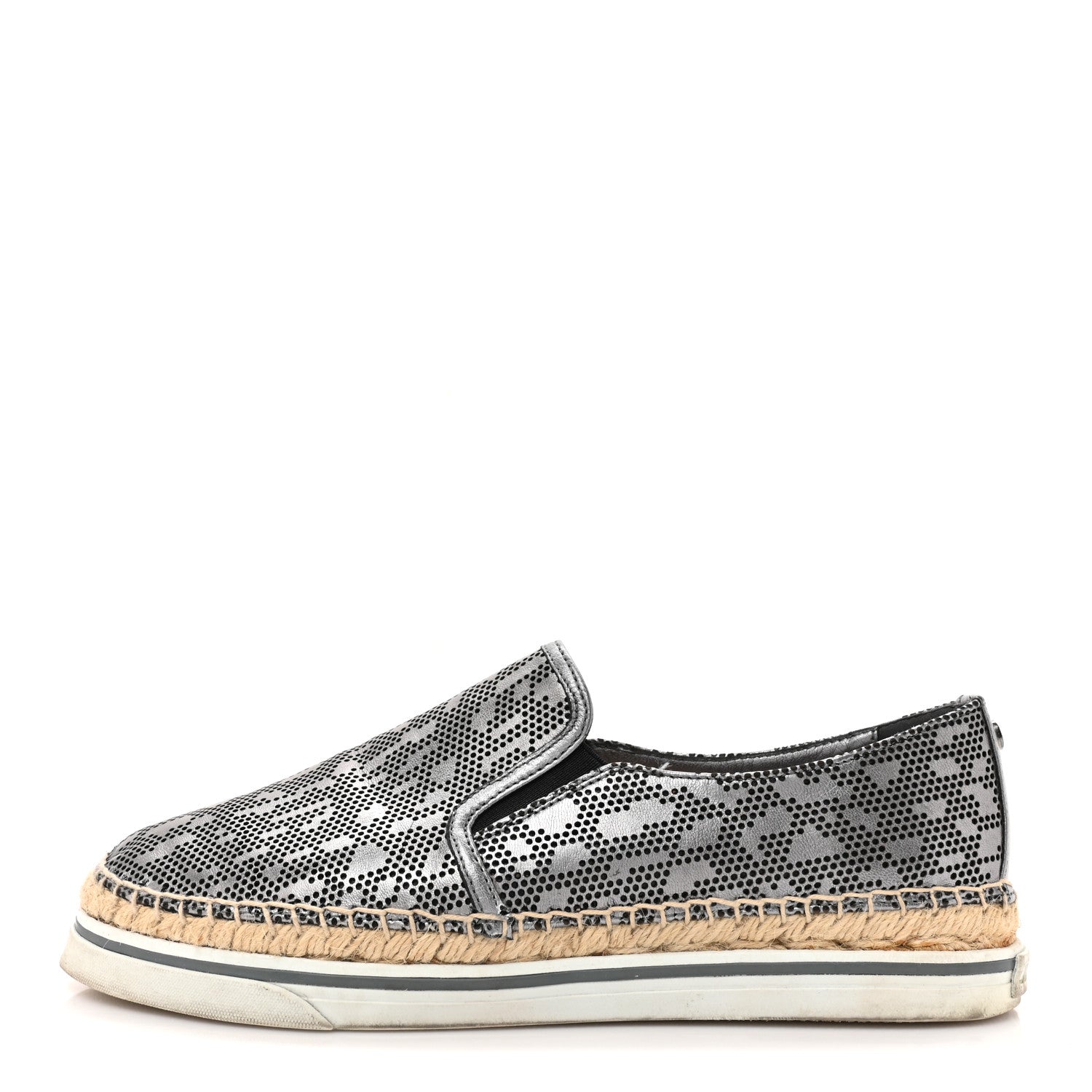 Jimmy Choo Calfskin Perforated Espadrilles Sneakers 37.5 Silver 1 of 10