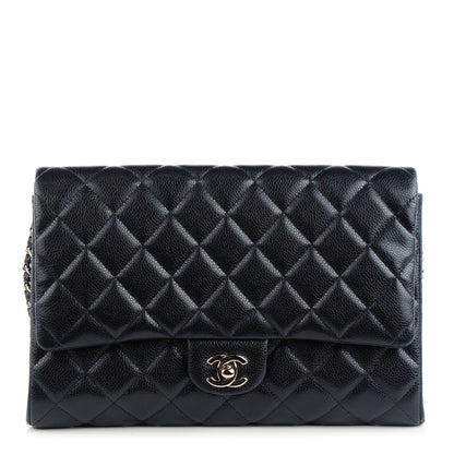Chanel Caviar Quilted Clutch With Chain Flap Navy Blue 1 of 8