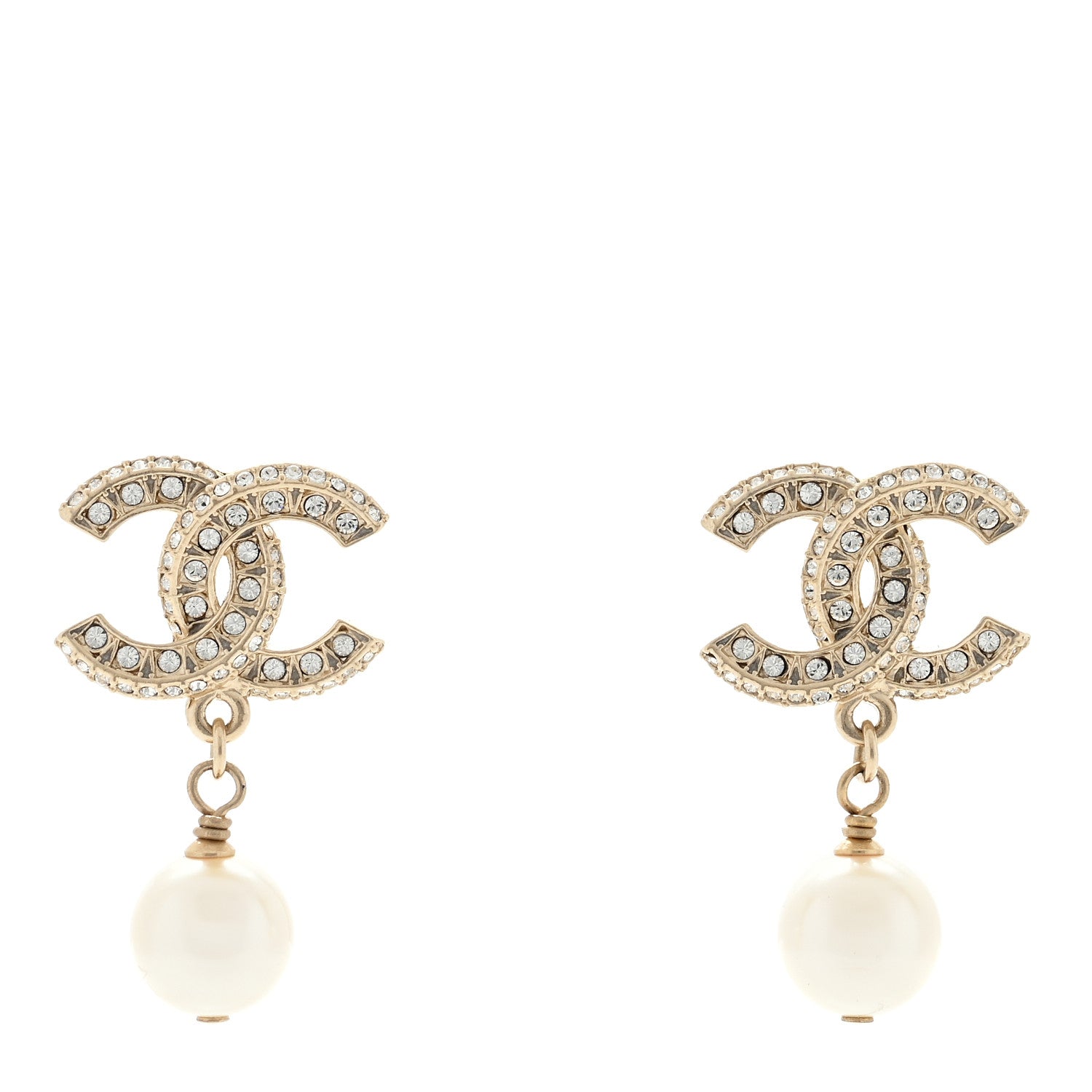 Chanel Crystal Pearl CC Drop Earrings Gold 1 of 4