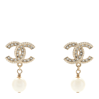 Chanel Crystal Pearl CC Drop Earrings Gold 1 of 4