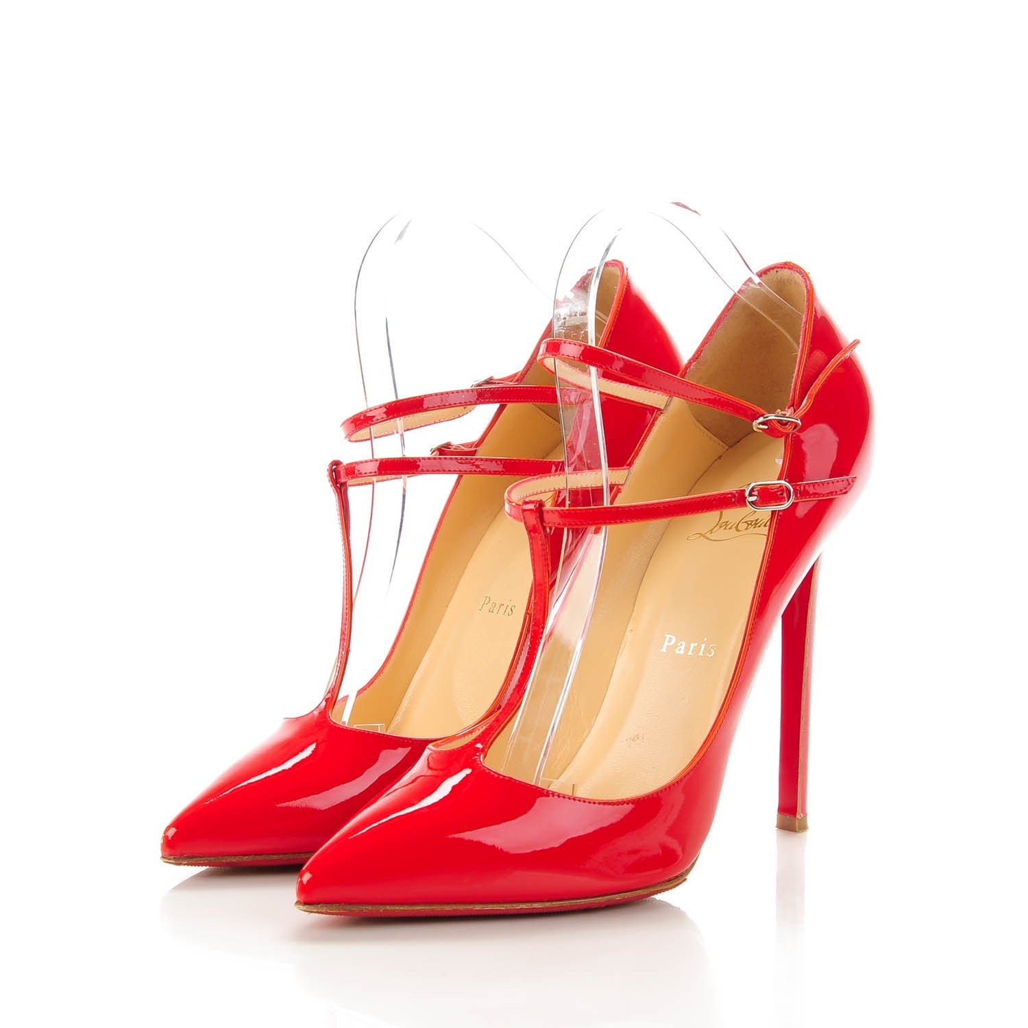 Christian Louboutin Patent V Neck 120 Pumps 39 Rouge Lipstick 3 of 7