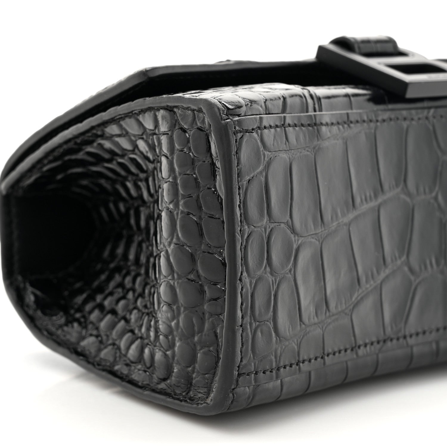Balenciaga Shiny Calfskin Monochrome Crocodile Embossed Hourglass Top Handle Bag XS Black 10 of 11