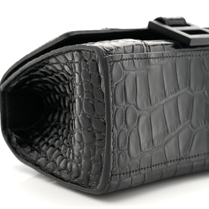 Balenciaga Shiny Calfskin Monochrome Crocodile Embossed Hourglass Top Handle Bag XS Black 10 of 11