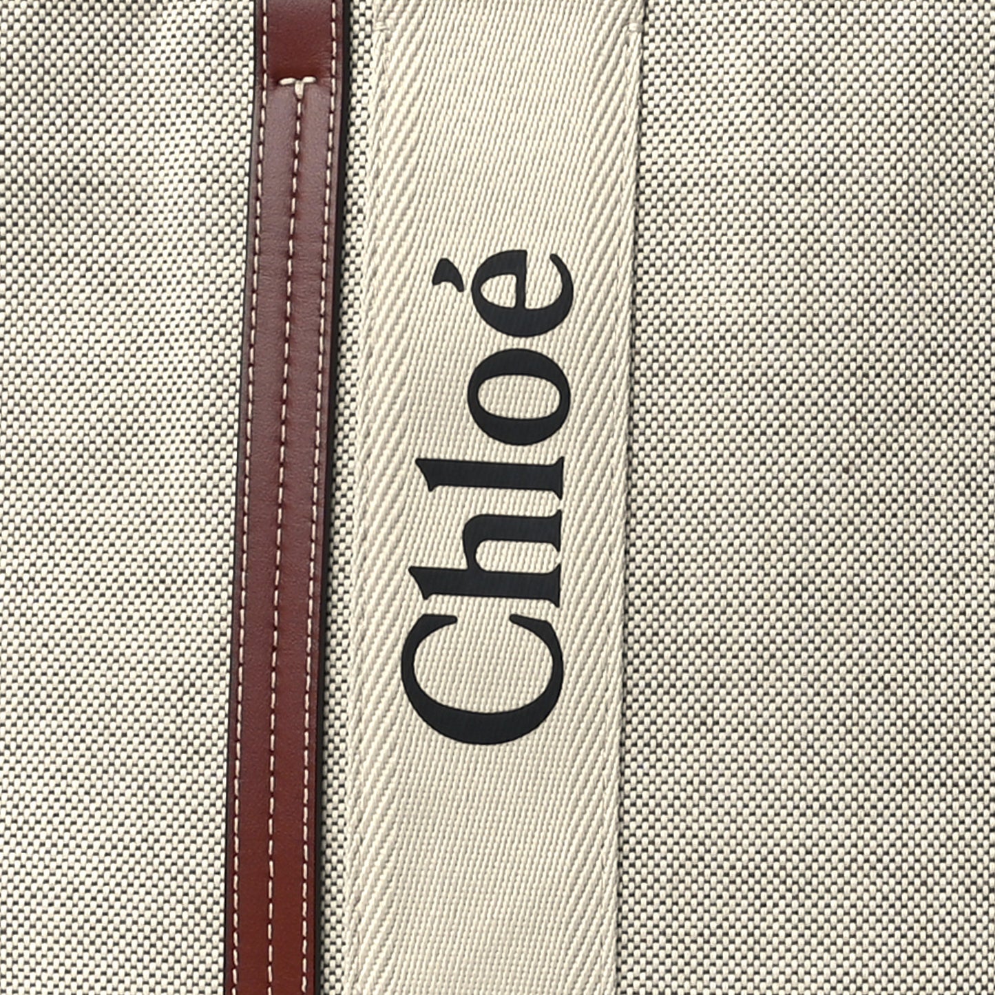 Cotton Calfskin Large Woody Ribbon Tote White Brown
