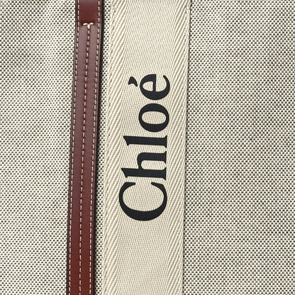 Chloe Cotton Calfskin Large Woody Ribbon Tote White Brown 9 of 13