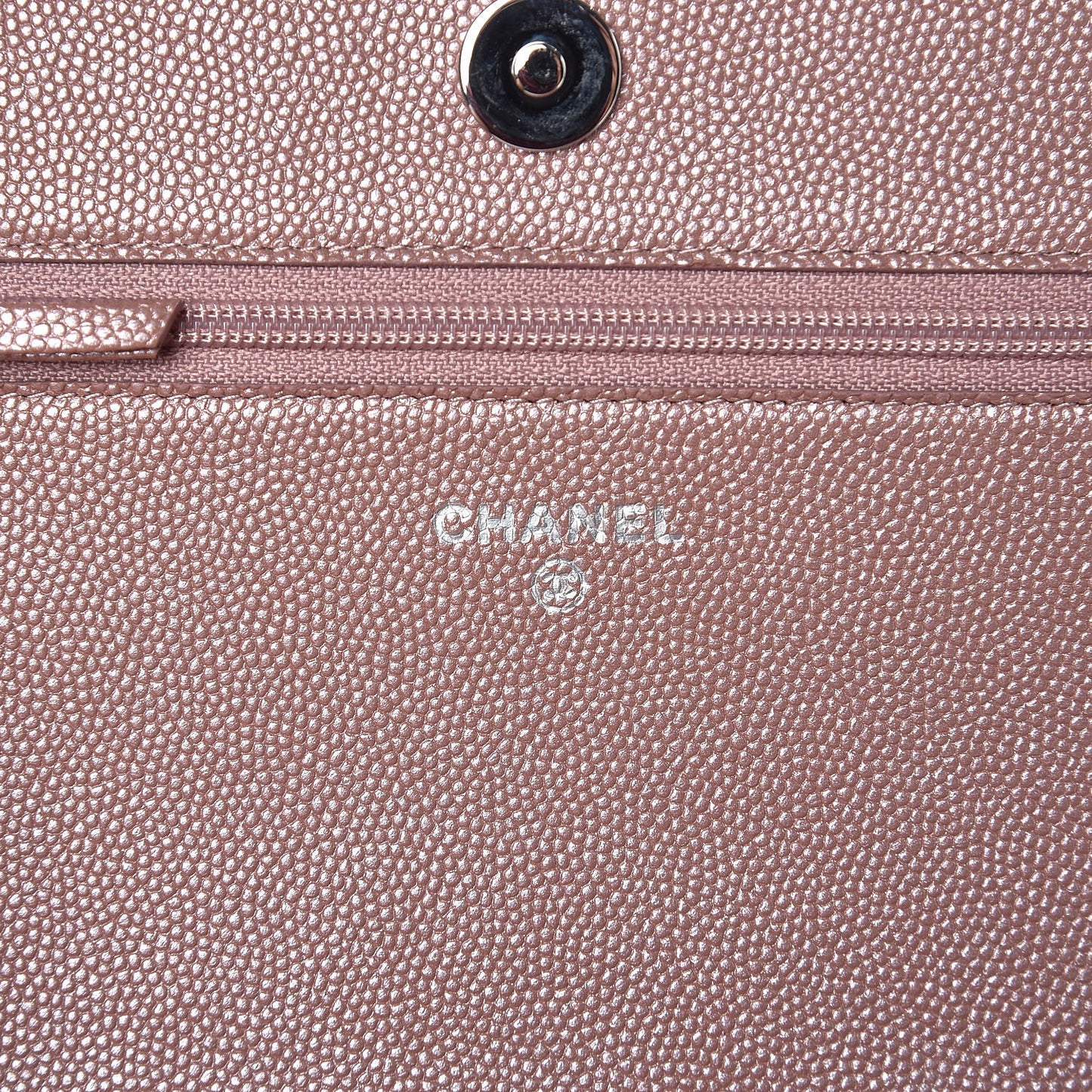 Metallic Caviar Chevron Quilted Vintage Mademoiselle Wallet On Chain WOC Pink