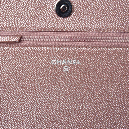 Chanel Metallic Caviar Chevron Quilted Vintage Mademoiselle Wallet On Chain WOC Pink 5 of 9