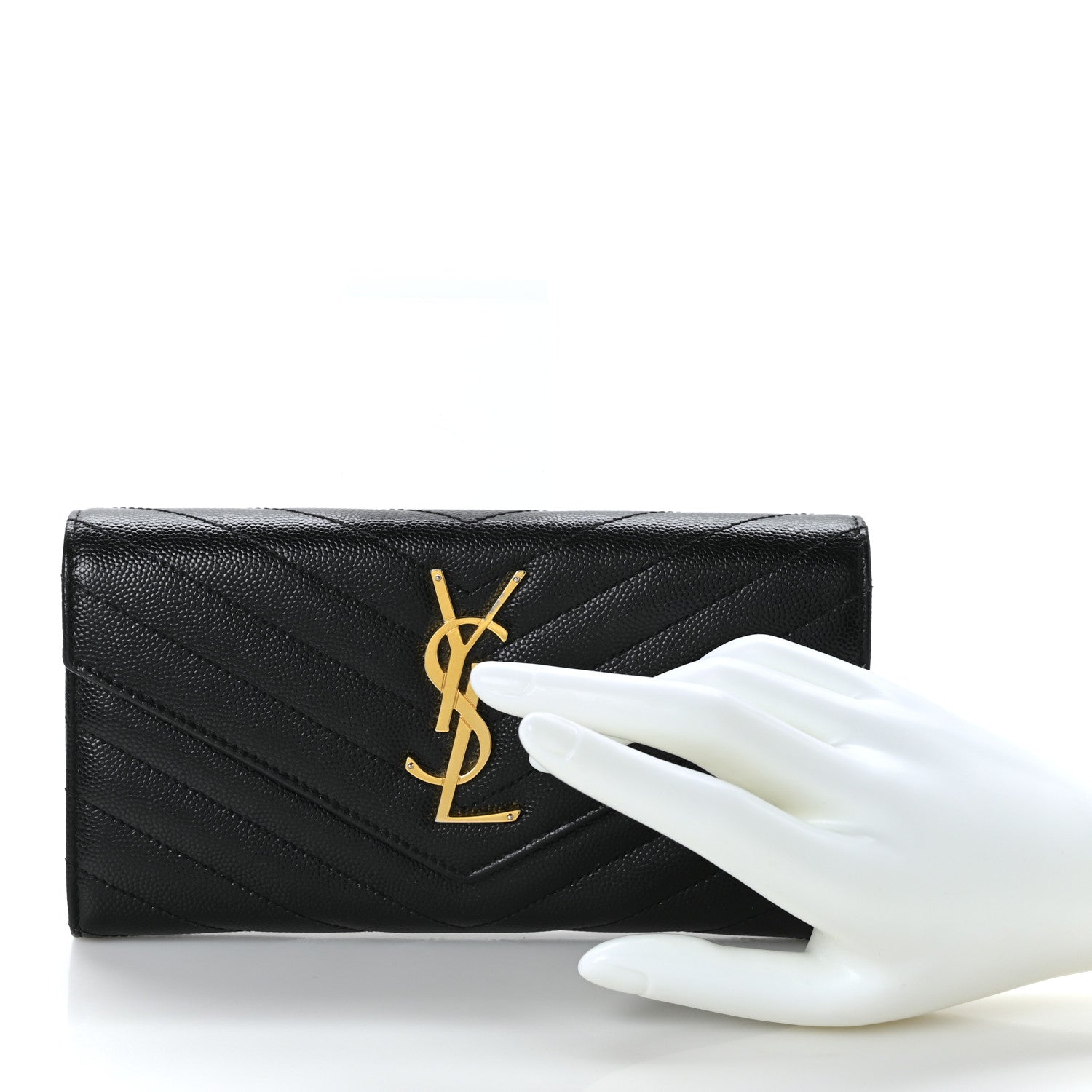 Saint Laurent Grain De Poudre Matelasse Chevron Monogram Flap Wallet Black 2 of 6