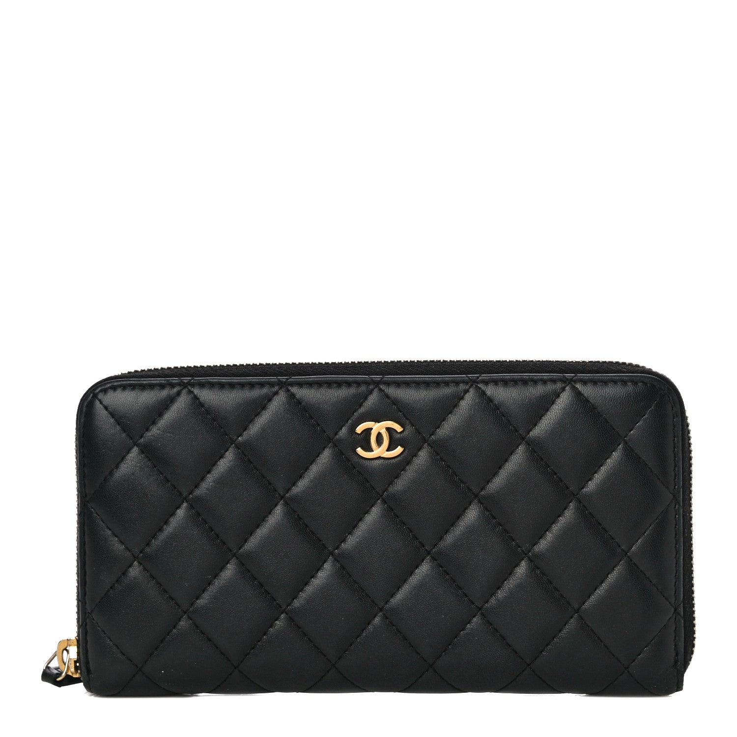 Chanel Lambskin Quilted Large Gusset Zip Around Wallet Black 1 of 14