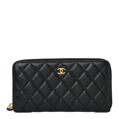 Chanel Lambskin Quilted Large Gusset Zip Around Wallet Black 1 of 14