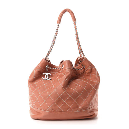 Chanel Lambskin Contrast Stitch Large Drawstring Tote Coral 1 of 14