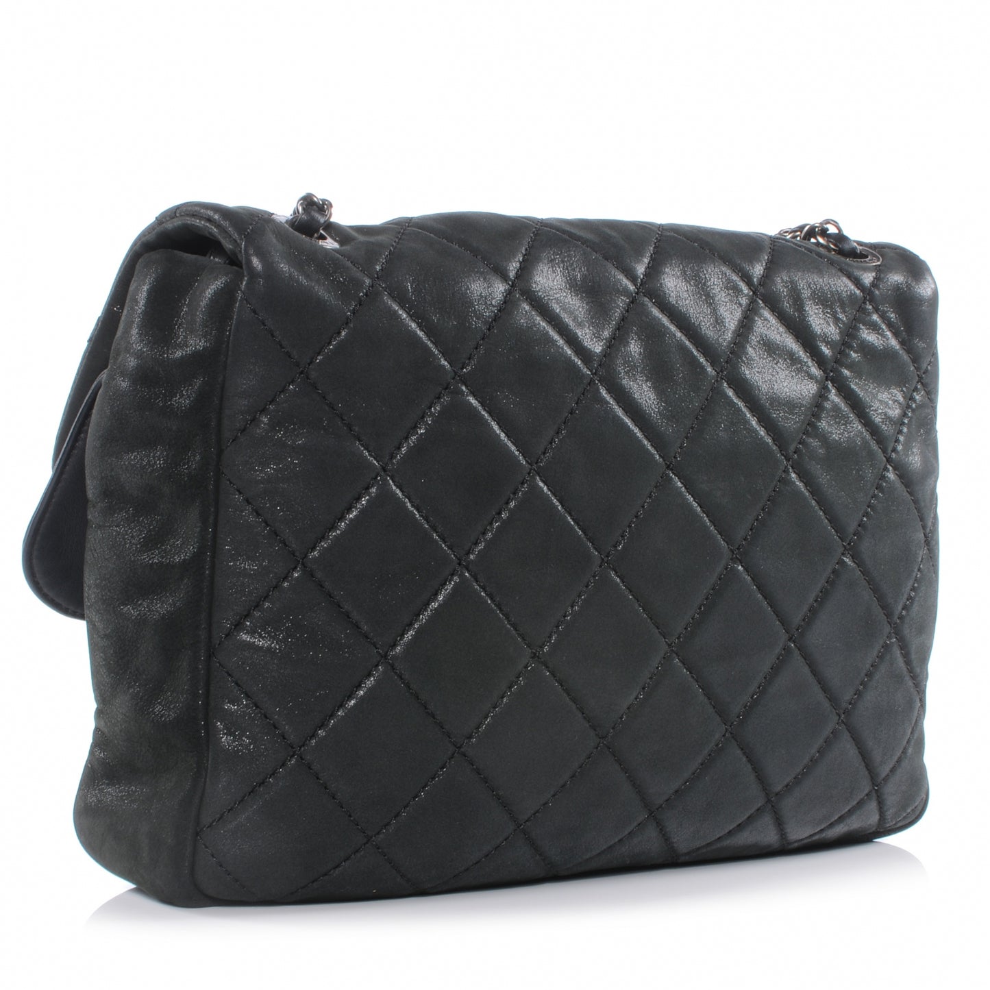 Iridescent Calfskin Jumbo Double Flap Black