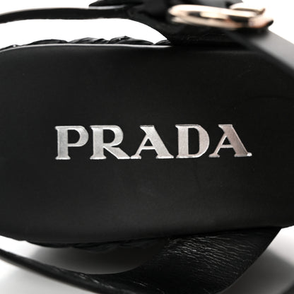 Prada Raffia Crisscross Wedge Sandals 39 Black 7 of 15