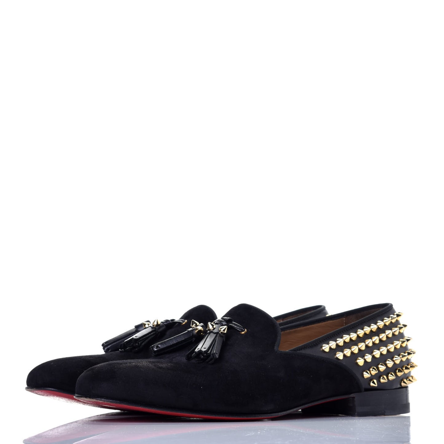Velvet Tassel Spikes Mens Flat Loafers 41.5 Black