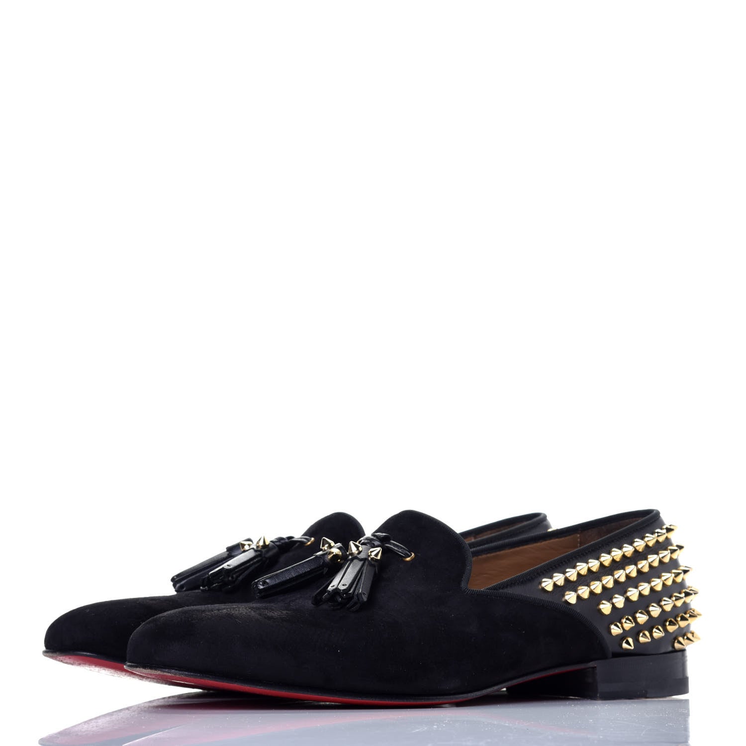 Christian Louboutin Velvet Tassel Spikes Mens Flat Loafers 41.5 Black 3 of 8
