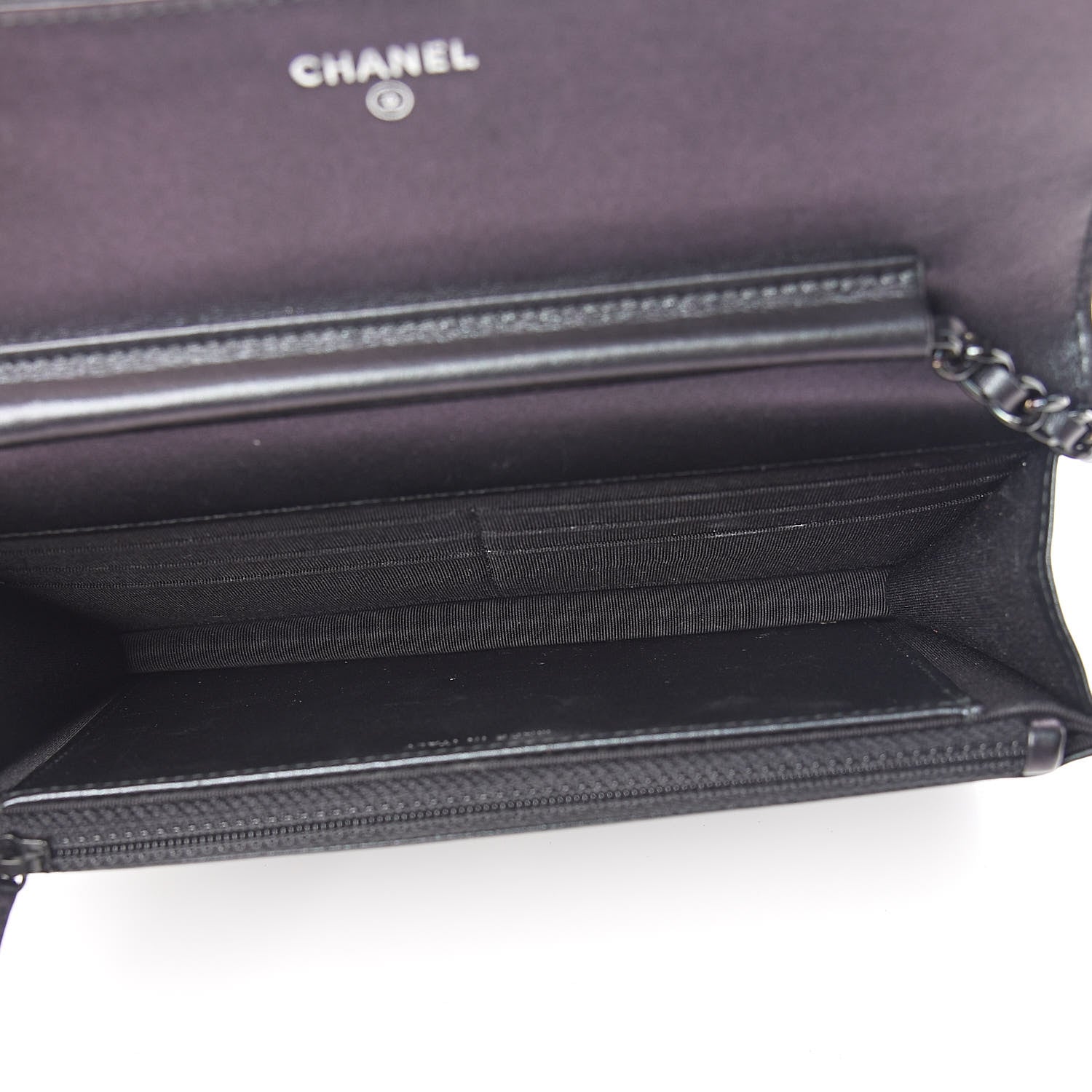 Chanel Patent Metallic Crumpled Calfskin Chevron Quilted Wallet On Chain WOC Black 5 of 13