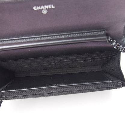 Chanel Patent Metallic Crumpled Calfskin Chevron Quilted Wallet On Chain WOC Black 5 of 13