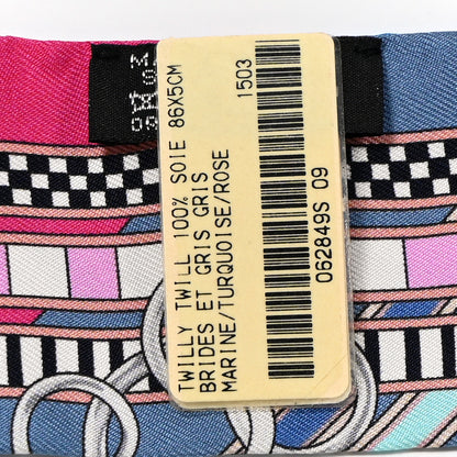 Hermes Silk Brides et Gris Twilly Marine Turquoise Rose 4 of 4