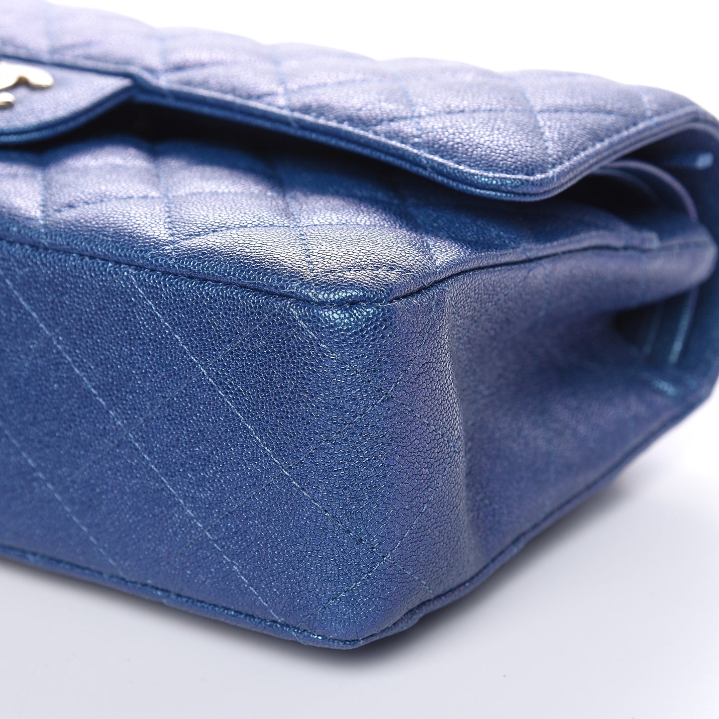 Iridescent Caviar Quilted Medium Double Flap Dark Blue
