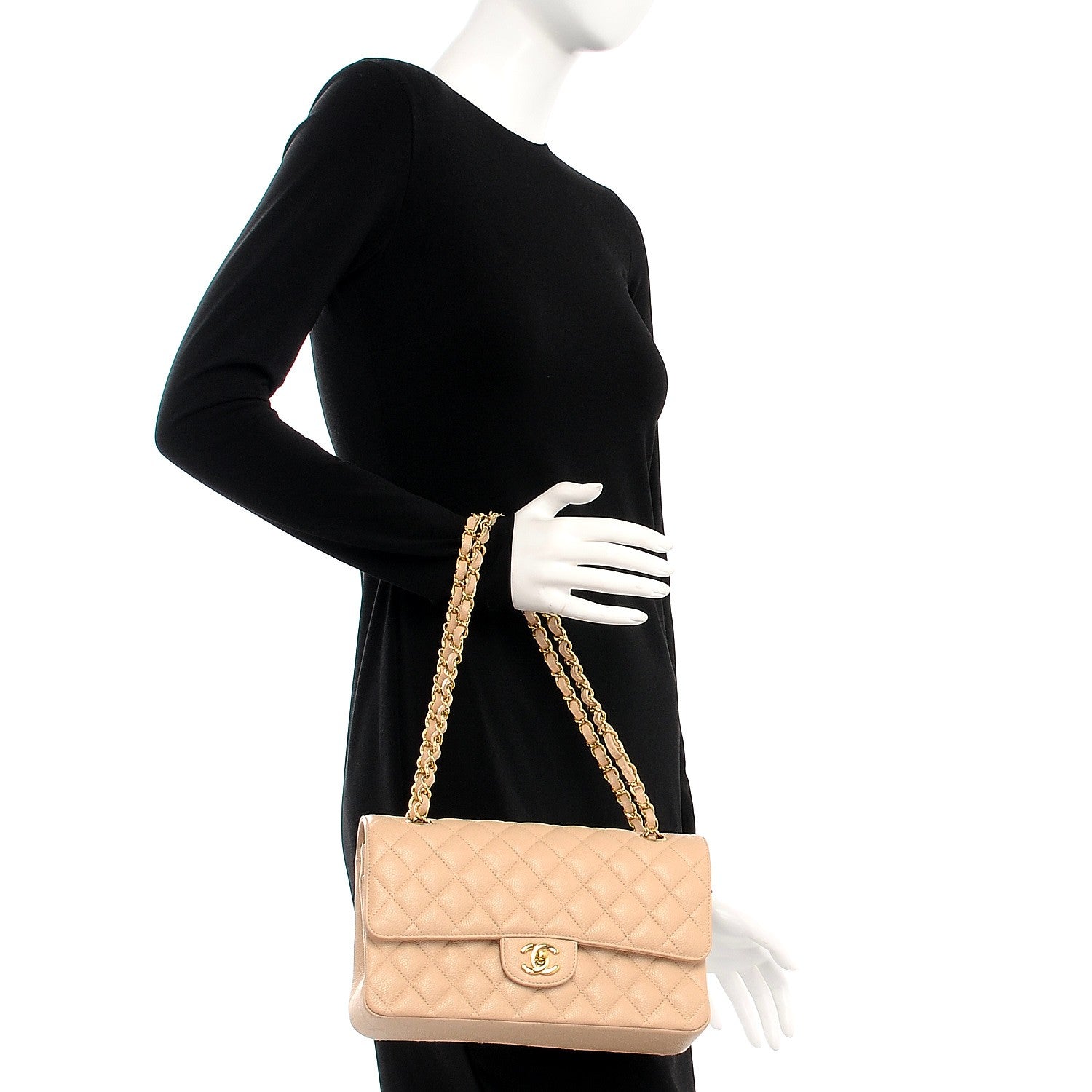 Chanel Caviar Quilted Medium Double Flap Beige Clair 2 of 7
