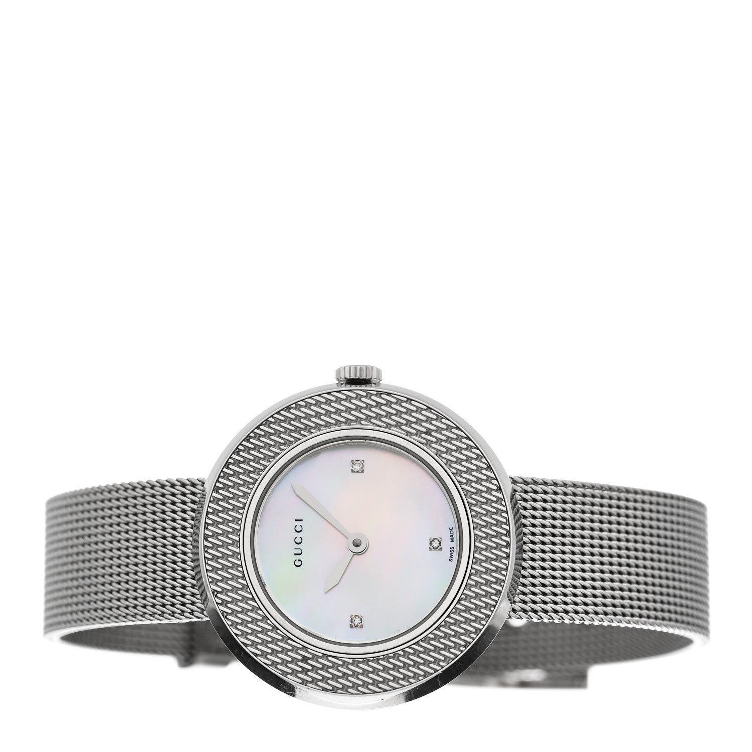 Gucci Stainless Steel Diamond Mother of Pearl 27mm U-Play Mesh Quartz Watch 2 of 4