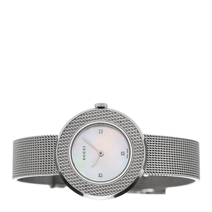 Gucci Stainless Steel Diamond Mother of Pearl 27mm U-Play Mesh Quartz Watch 2 of 4
