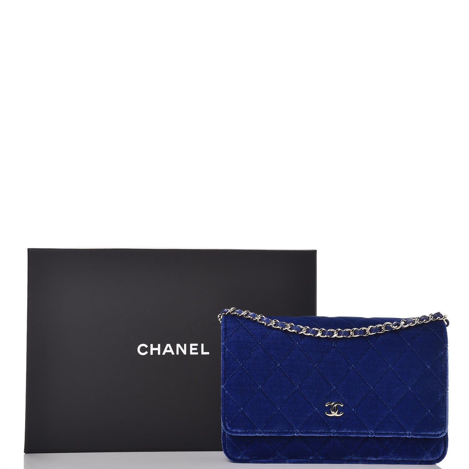 Chanel Velvet Quilted Wallet On Chain WOC Blue 9 of 9