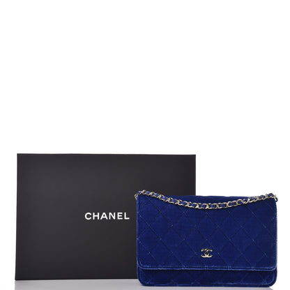 Chanel Velvet Quilted Wallet On Chain WOC Blue 9 of 9
