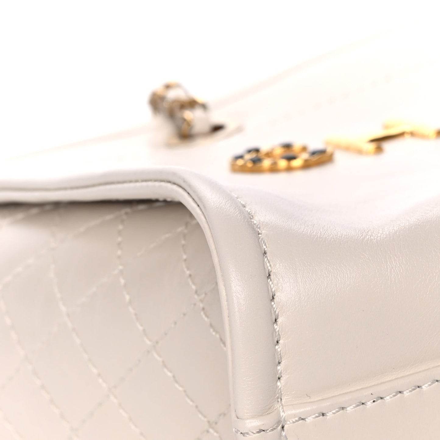 Aged Calfskin Small Charms Deauville Tote White