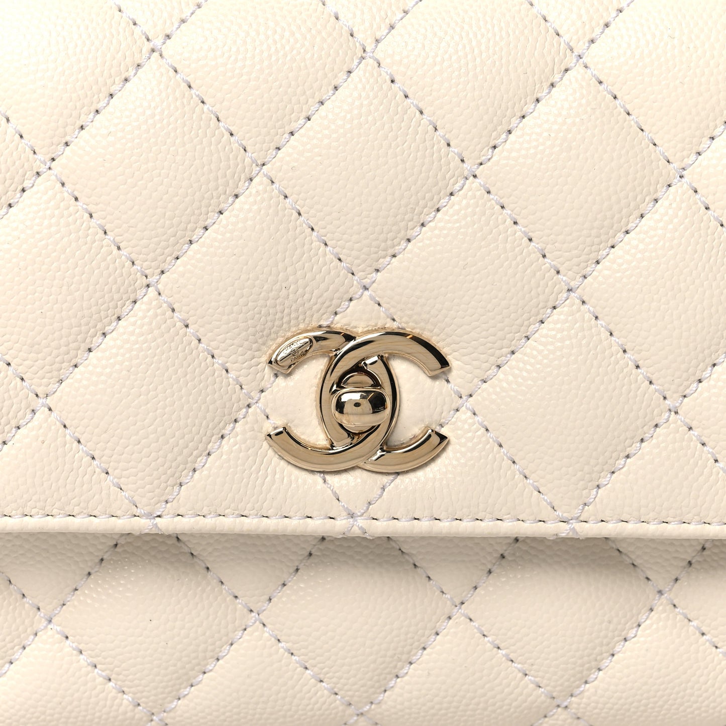 Caviar Quilted Mini Coco Handle Flap White