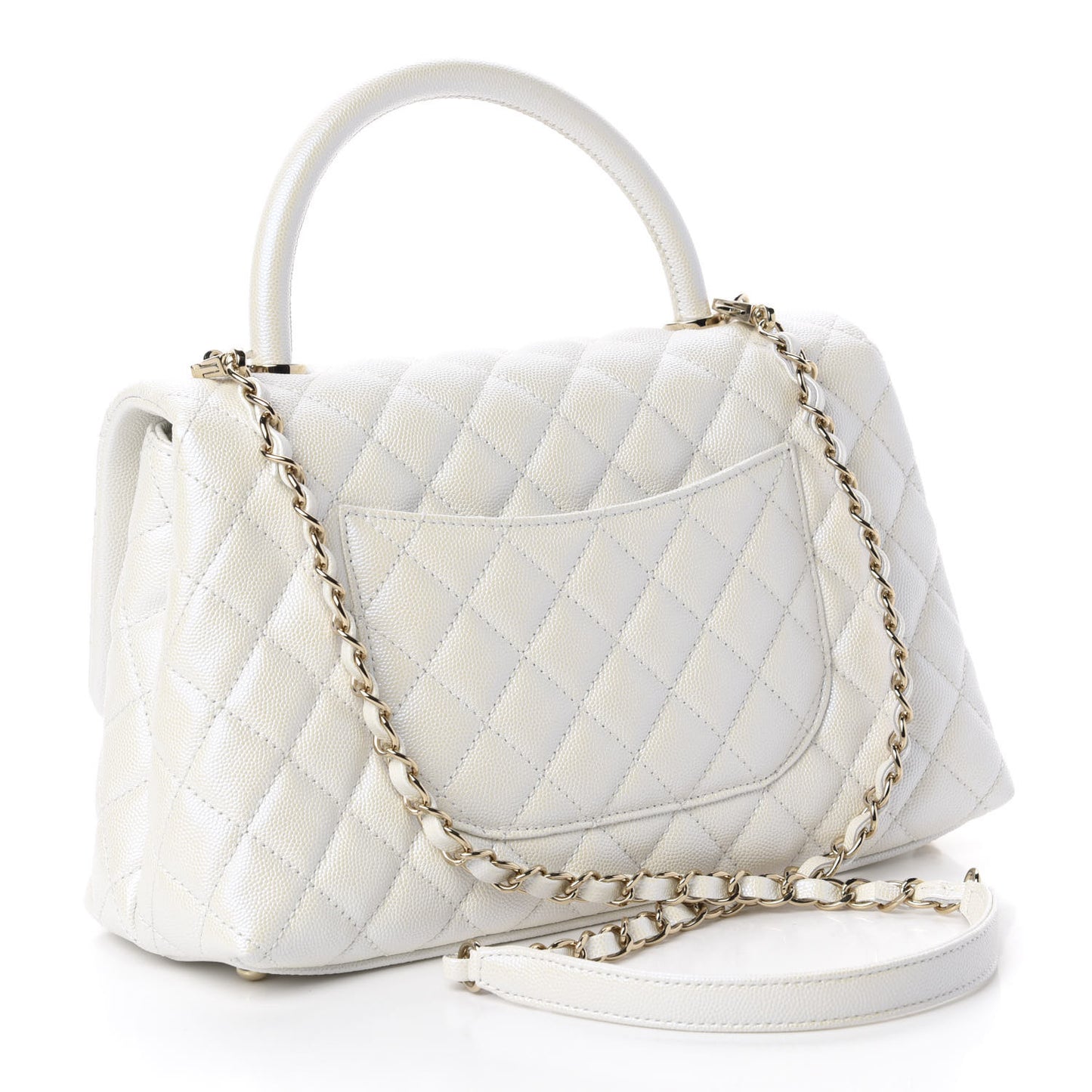 Iridescent Caviar Quilted Small Coco Handle Flap White