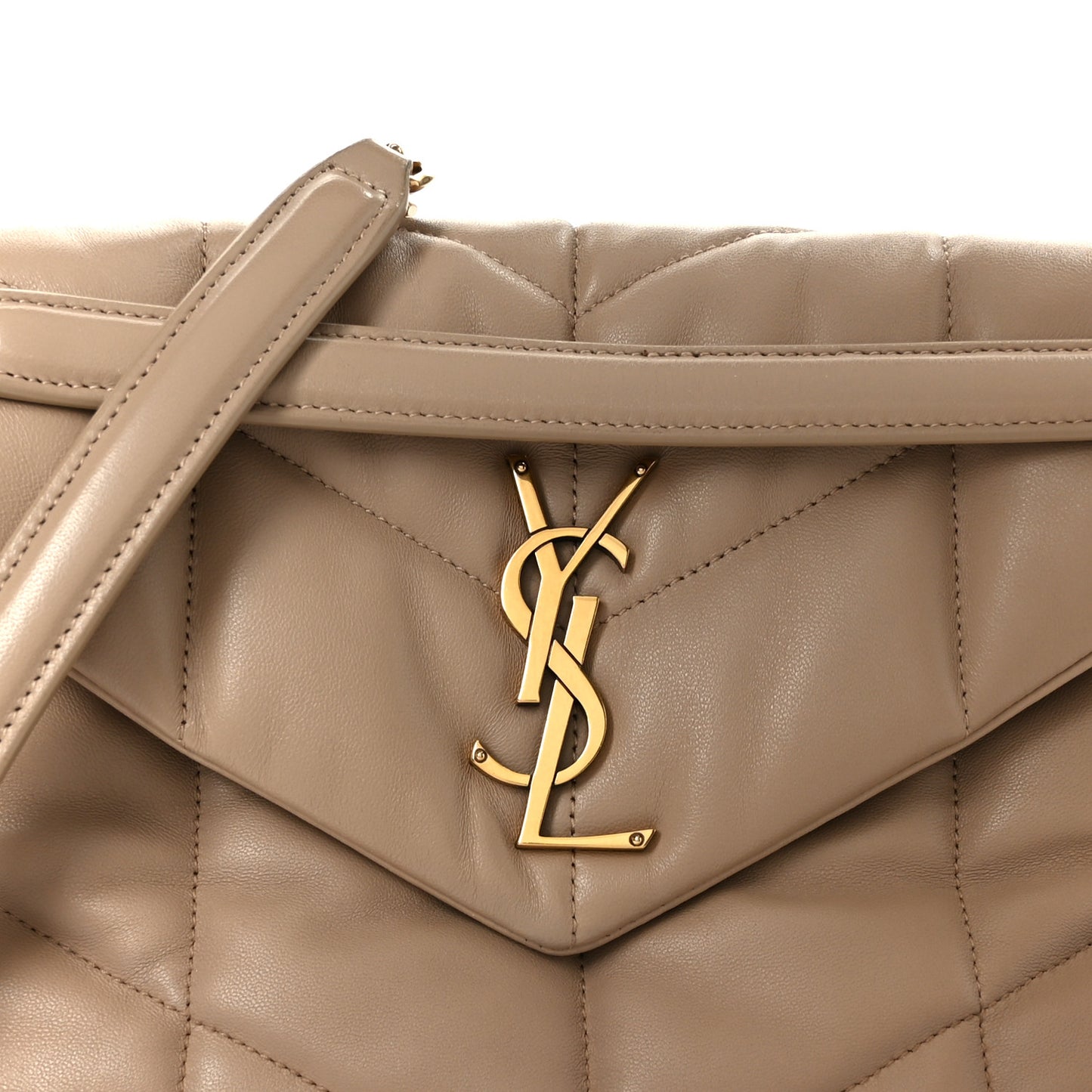 Lambskin Quilted Small Loulou Puffer Monogram Chain Satchel Dark Beige
