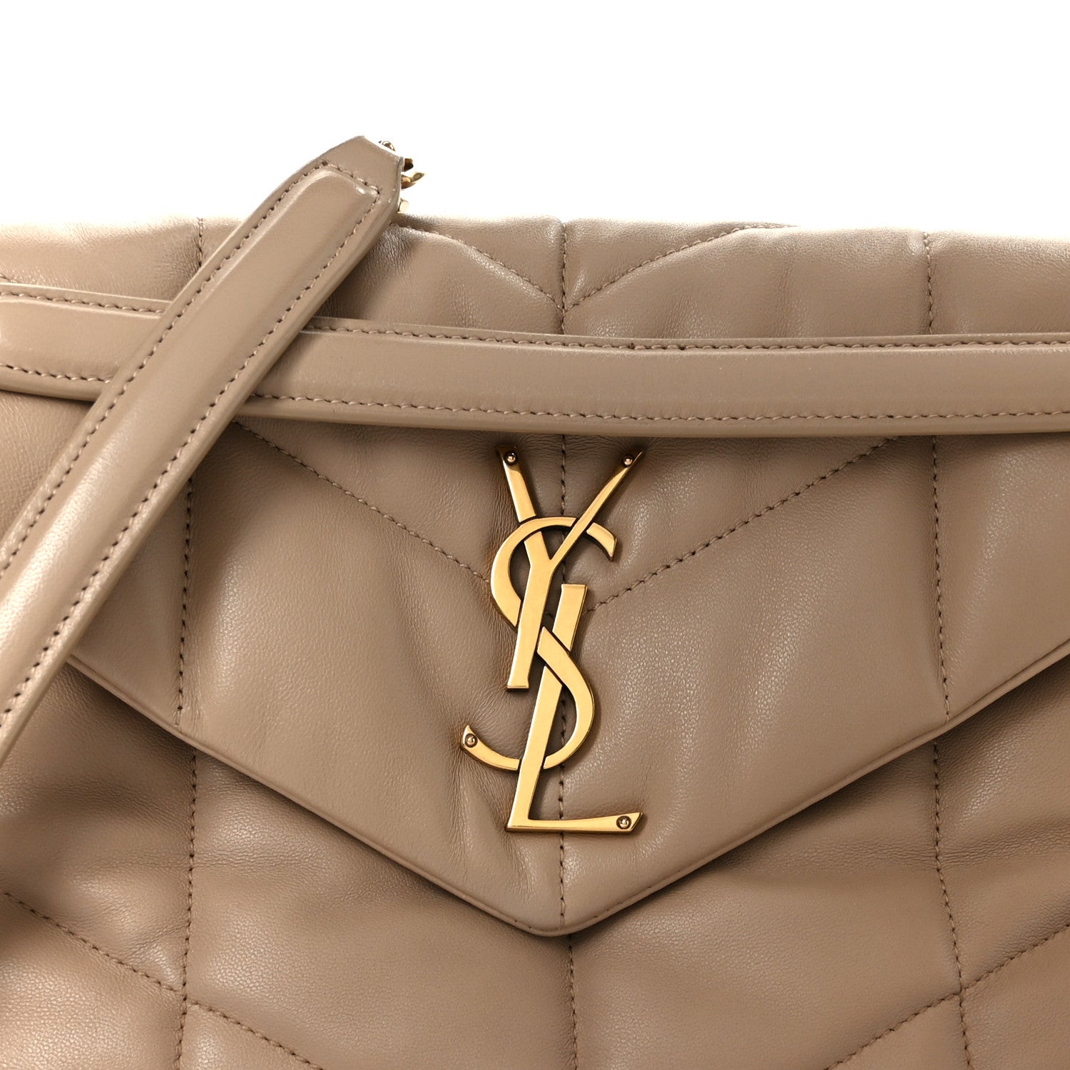Saint Laurent Lambskin Quilted Small Loulou Puffer Monogram Chain Satchel Dark Beige 9 of 11