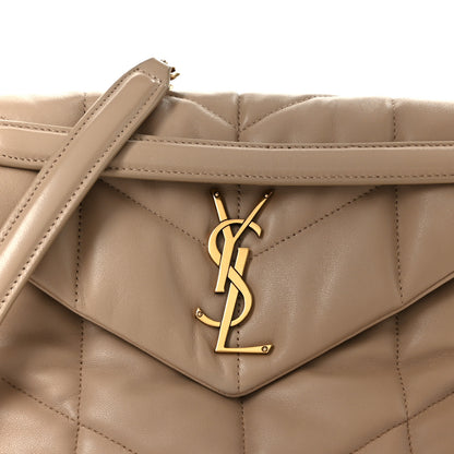 Saint Laurent Lambskin Quilted Small Loulou Puffer Monogram Chain Satchel Dark Beige 9 of 11