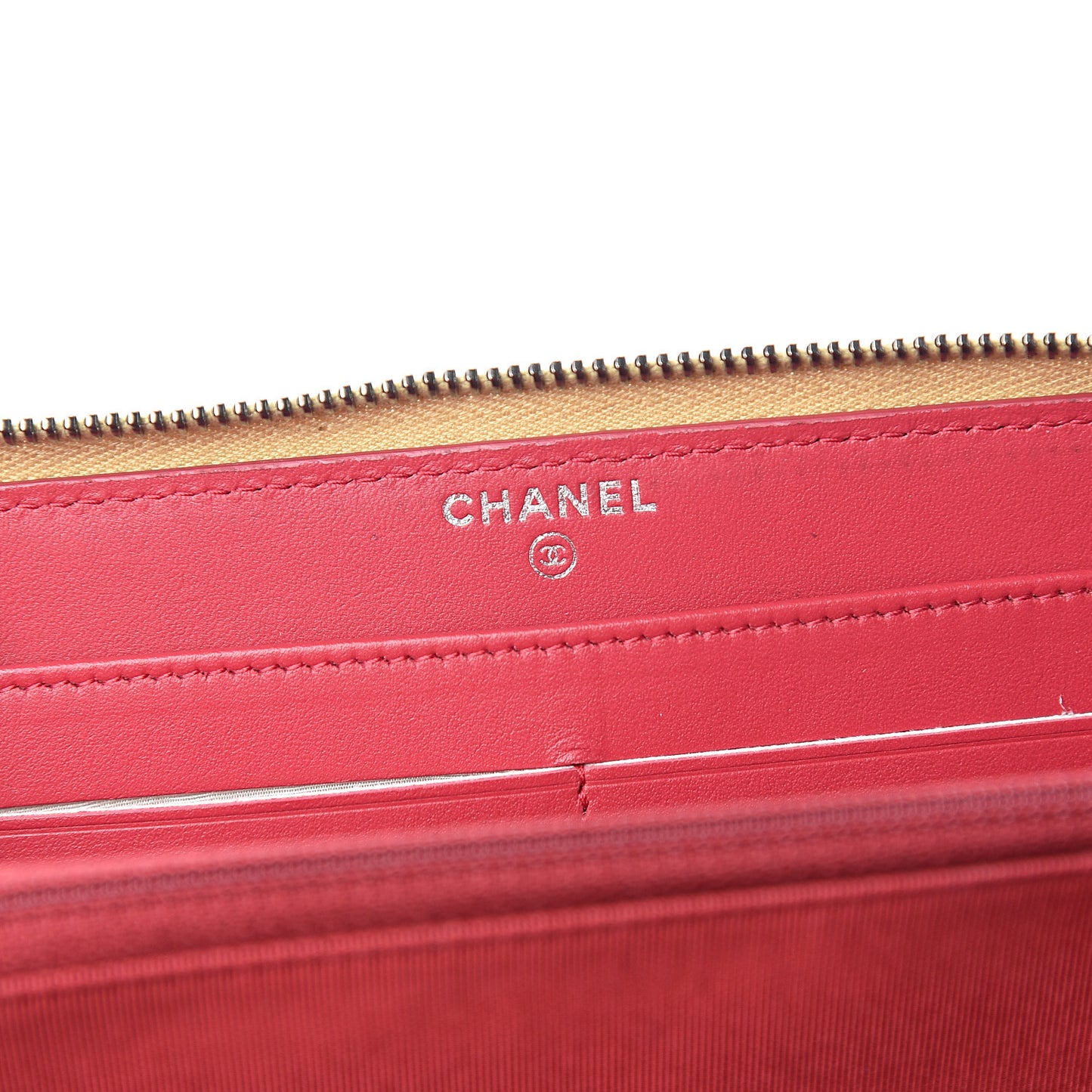 Metallic Aged Calfskin Quilted Large Gabrielle Zip Around Wallet Gold