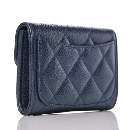 Chanel Metallic Caviar Quilted Flap Card Holder Wallet Dark Blue 3 of 9