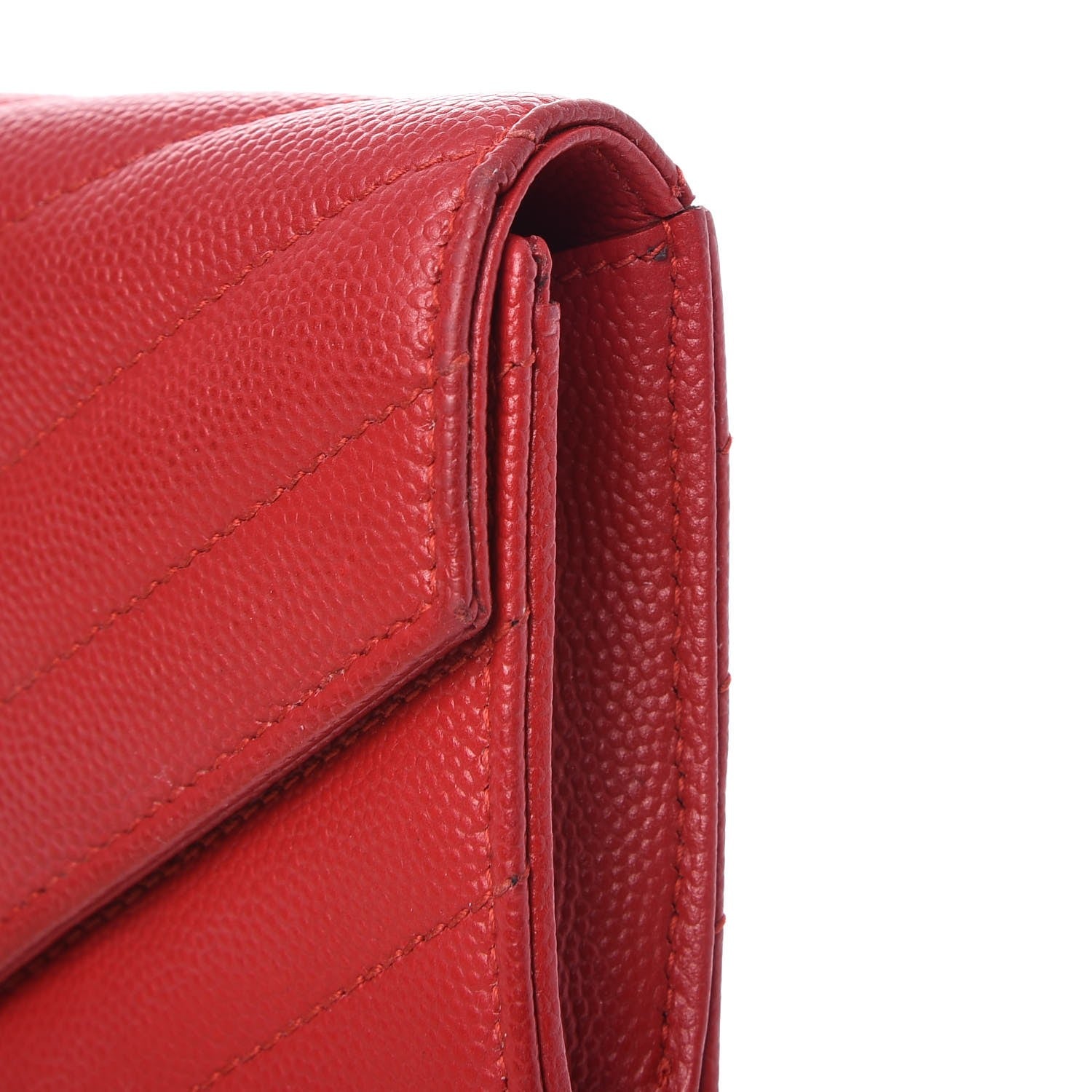 Saint Laurent Grain De Poudre Matelasse Chevron Small Monogram Envelope Wallet New Red 8 of 9