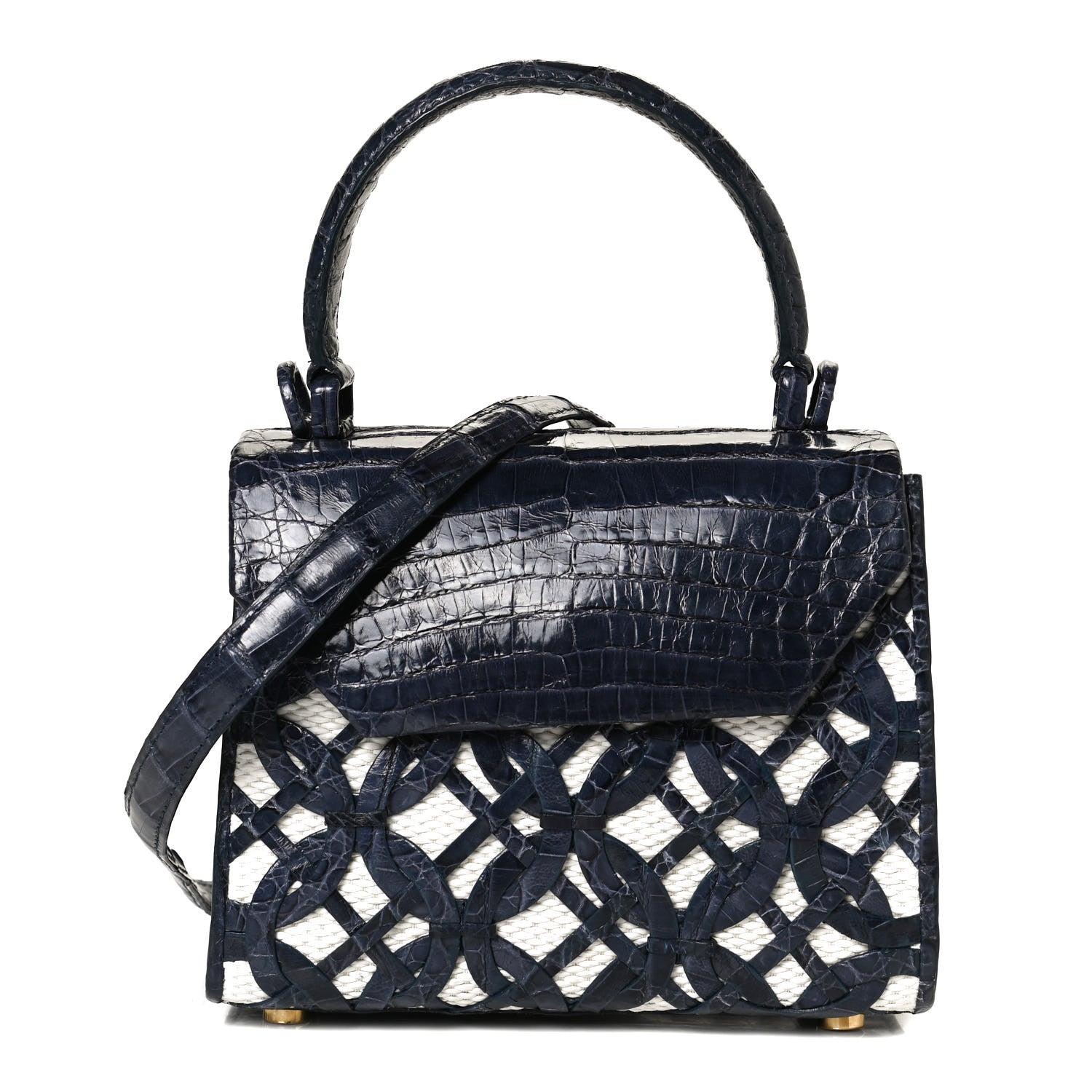 Nancy Gonzalez Crocodile Linen Mini Lily Top Handle Bag Blue 1 of 9