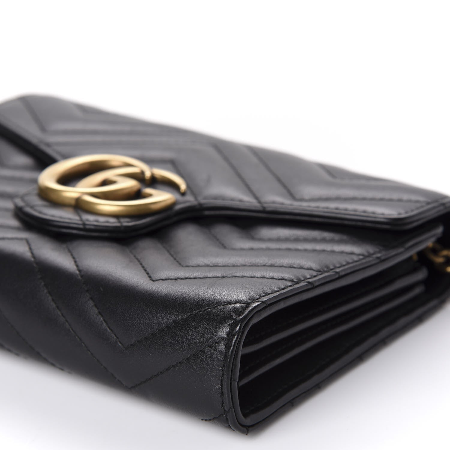 Gucci Calfskin Matelasse GG Marmont Chain Wallet Black 7 of 10