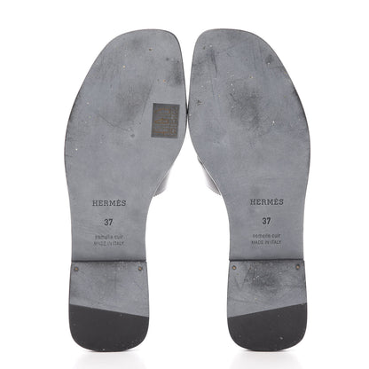 Hermes Box Calfskin Oran Sandals 37 Black 5 of 12