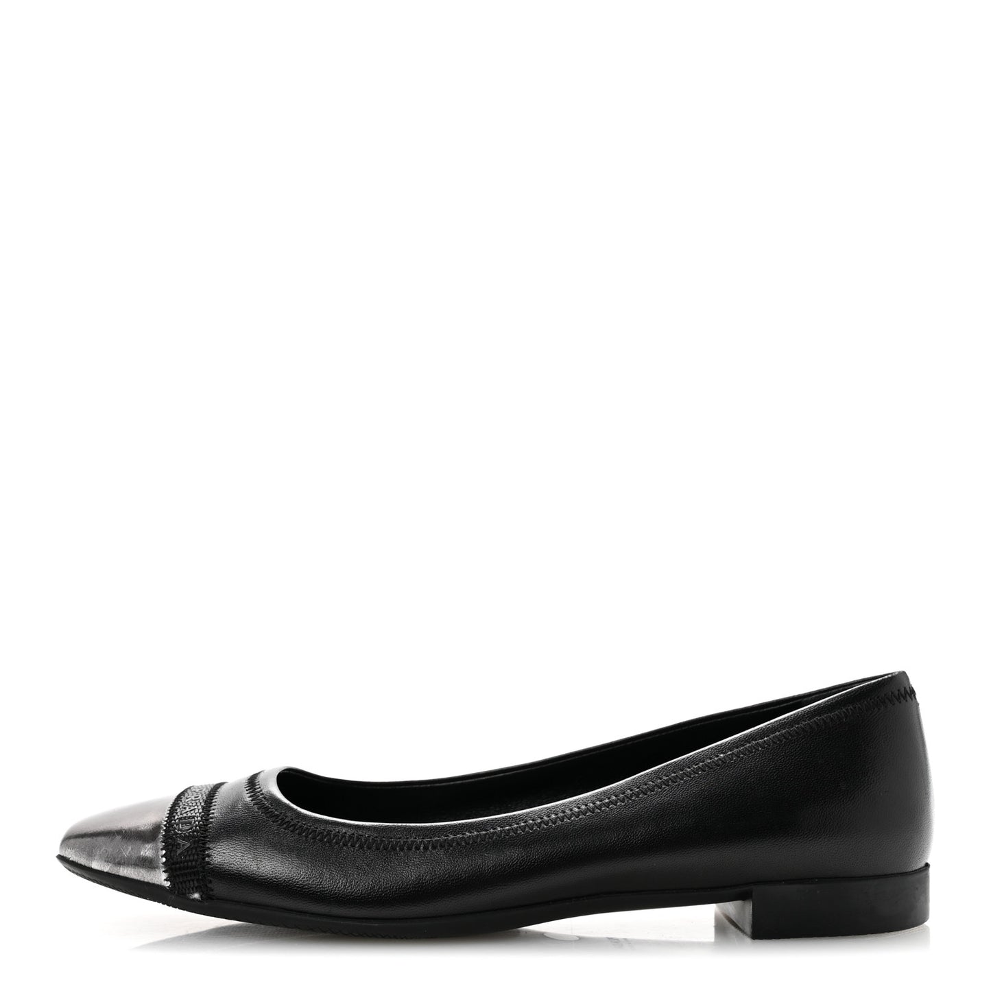 Nappa Metallic Square Toe Ballerina Flats 35.5 Black