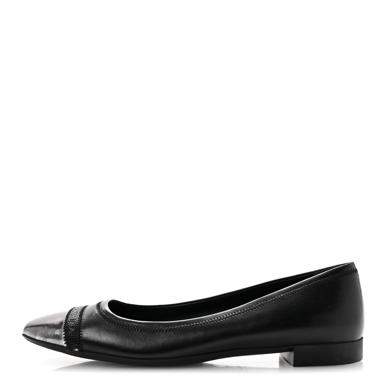 Prada Nappa Metallic Square Toe Ballerina Flats 35.5 Black 1 of 11