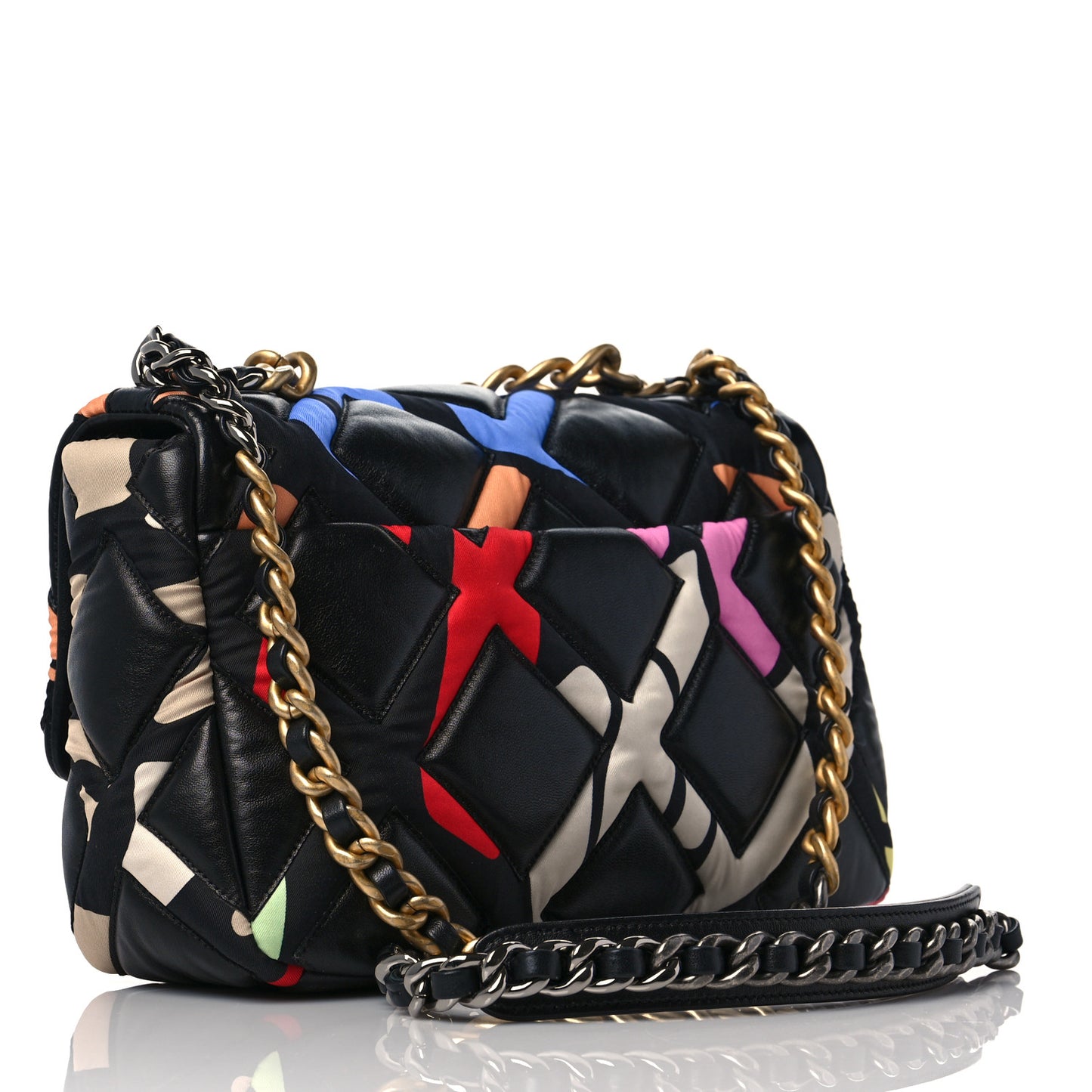 Lambskin Printed Fabric Medium Chanel 19 Flap Black Multicolor