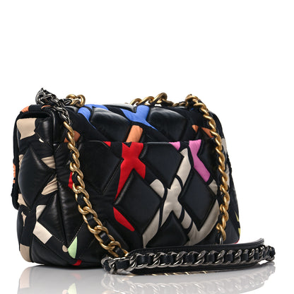 Chanel Lambskin Printed Fabric Medium Chanel 19 Flap Black Multicolor 3 of 8