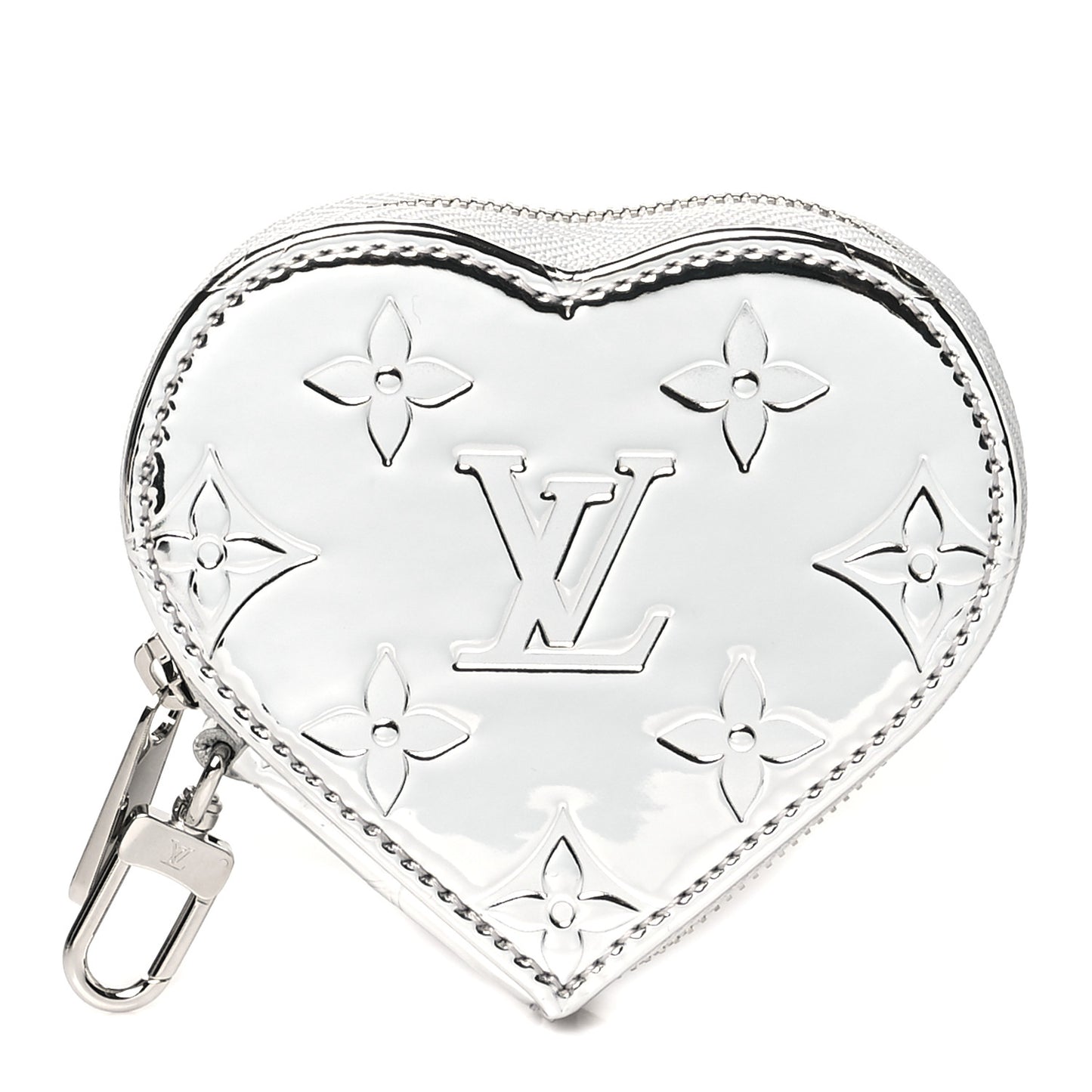 Monogram Mirror Heart Coin Purse Silver