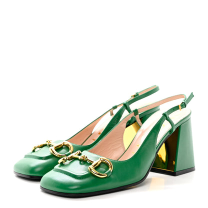 Gucci Malaga Kid Horsebit 75mm Slingback Pumps 39 New Shamarock 3 of 10