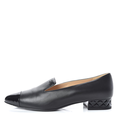 Chanel Lambskin Patent CC Cap Toe Mocassin Loafer 37.5 Black 1 of 10